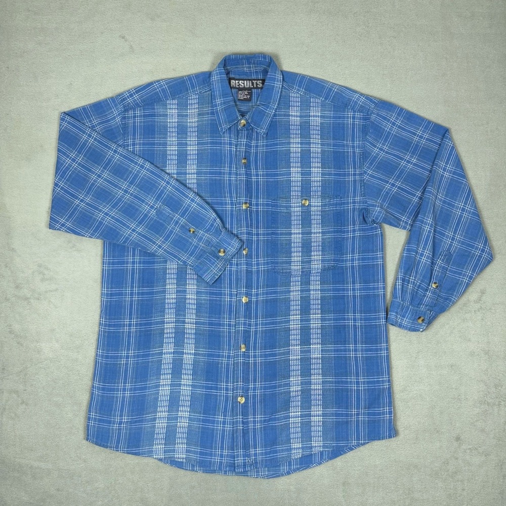 Vintage 90s Blue Plaid Flannel Shirt Cotton Button Down Oversized‎ Mens M